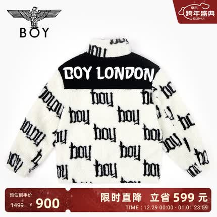 BOY LONDON秋冬情侣款夹克黑色字母印花白色立领设计感潮牌羊羔绒外套N23009 白色 S