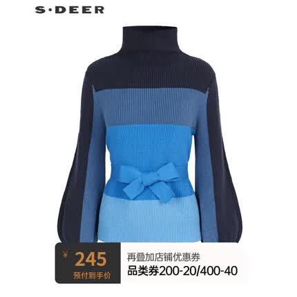 S.DEER圣迪奥女装高领渐变宽松针织衫S223Z35B9 炭黑紫/93 XL/175
