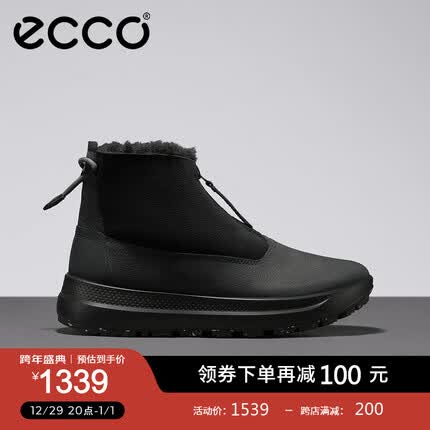 爱步(ECCO)雪地靴女 女鞋秋冬2023年新款羊毛加绒保暖舒适短靴子 赛冬420183 黑色42018351052 37