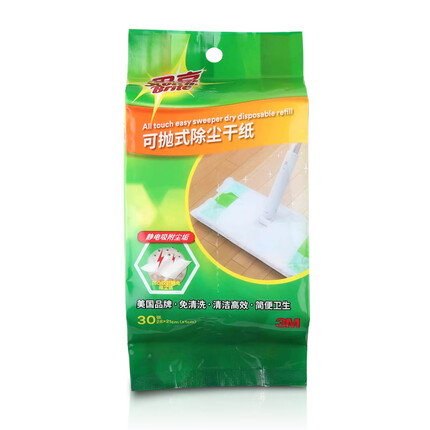 3M思高 可抛式静电除尘干纸 免洗平板拖把替换装 30页