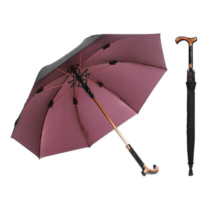 丽梵尔多功能户外可分离拐杖伞直杆长柄雨伞黑胶防晒男女防滑老人登山伞 珠光红