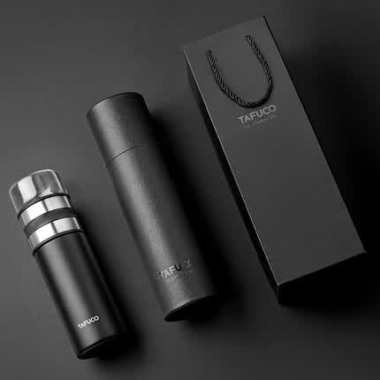 泰福高（TAFUCO）玻璃保温杯 办公茶水杯双层玻璃杯 男女士商务带茶隔玻璃水杯子480ml 骑士黑 T1400