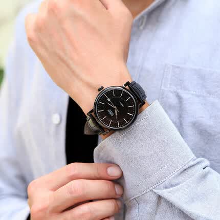 西亚尼手表男全自动机械表品牌男士手表真皮带时尚休闲防水精钢带男表 皮带黑壳白针 CIRNI