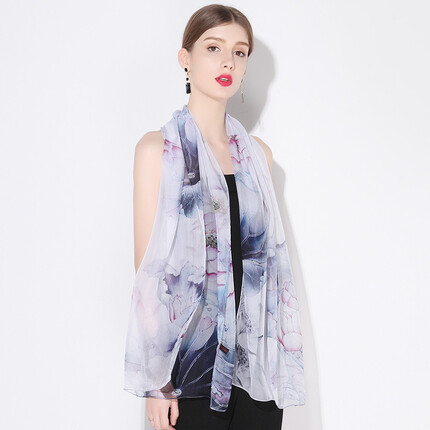 上海故事（STORY Of SHANGHAI）真丝丝巾女桑蚕丝绸围巾夏防晒妈妈母亲节礼物 荷映正夏浅紫
