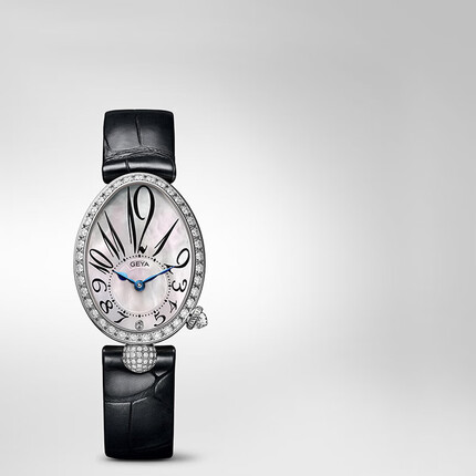 格雅(GEYA)手表女简约气质女表高贵皇后系列罗马字牛皮表带时尚腕表典雅银送女友 JD76077