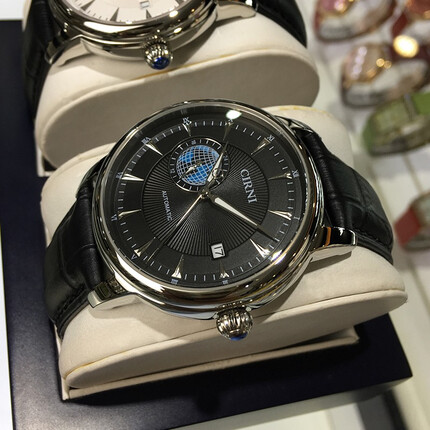 西亚尼地球系列 手表 男士手表全自动机械表复古商务真皮带休闲防水地球时尚镂空潮男表 黑面 CIRNI