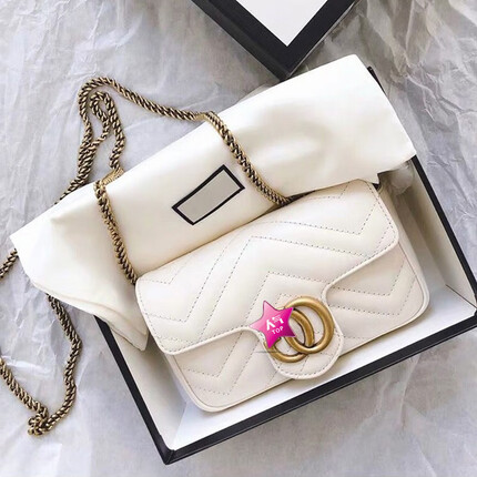 POPCK女包包羊皮包包时尚简约包包女2020新款百搭斜挎单肩菱格链条包 GC白色小号