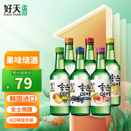 好天好饮 烧酒清酒 韩国进口洋酒 果味微醺果酒 预调配制酒 13.5度小瓶装 360mL*6瓶组合6口味