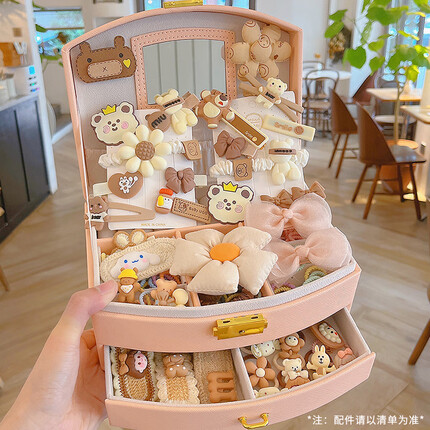 奥智嘉儿童发饰礼盒玩具女孩生日礼物发夹首饰盒发卡圈过家家玩具