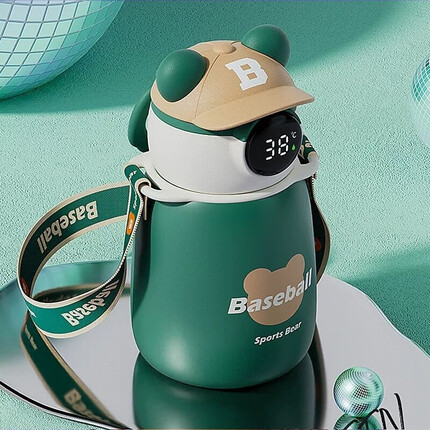 贞喜气儿童显温316水杯宝宝吸管水壶女生男孩小学生上学生日开学礼物 绿色