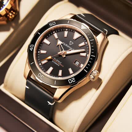 马克华菲手表绿水鬼男士全自动机械学生潜水品牌手表防水瑞士FW-6080-5初高中学生手表 FAIRWHALE