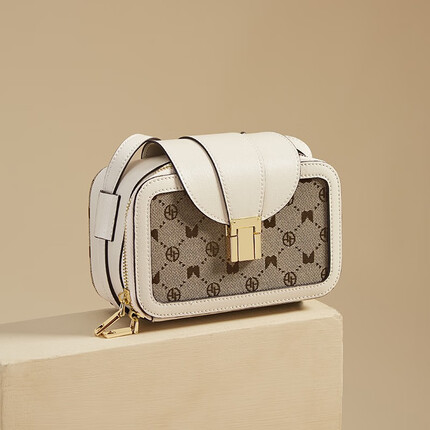 奥康（Aokang）包包女包女士新款百搭大容量小方包高颜值印花复古单肩包 烟雨白