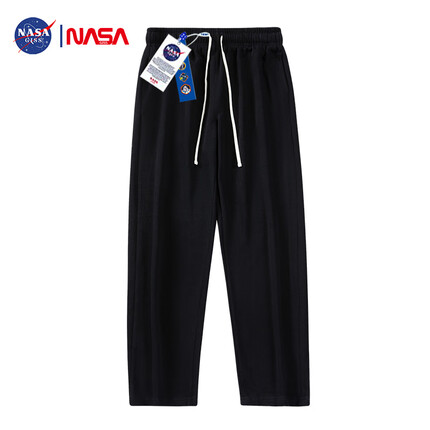 NASA GISS直筒休闲裤男士舒适宽松运动纯色青少年百搭潮流裤子 黑色 2XL 
