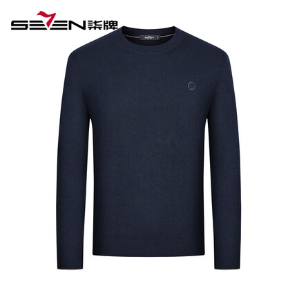 柒牌（SEVEN）【商场同款】柒牌羊毛衫男秋冬2023新款时尚休闲青年保暖圆领上衣 藏青 180/96A