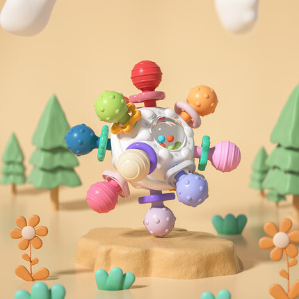 如山婴儿曼哈顿手摇铃0-1岁宝宝抓握训练可咬牙胶益智早教3-6两个月 