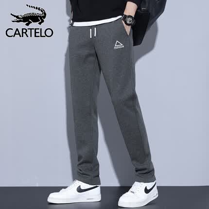 卡帝乐鳄鱼（CARTELO）休闲裤男直筒裤子男士秋冬季运动卫男裤百搭阔腿裤男装 灰色 29