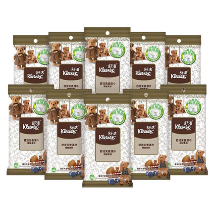 舒洁（Kleenex）湿纸巾 呆萌小熊压花卫生湿巾便携装 自然无香 10片*10包装