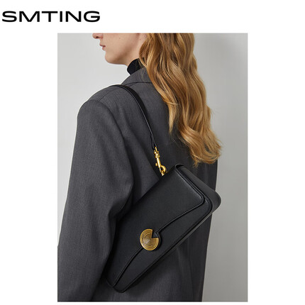 西木汀 少女征途 牛皮腋下包女小众单肩包包高级感手提法棍包送老婆生日礼物送女朋友女生闺蜜 夜幕黑