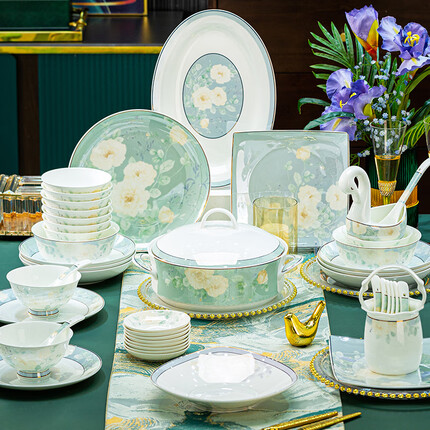 尚行知是碗套装高档餐具整套陶瓷碗盘碗筷中式新款乔迁礼物碗碟礼盒装58件 【58件套】爱深秋