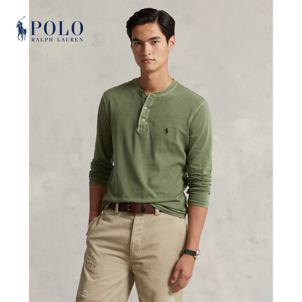 拉夫劳伦男装 23早春棉粗纺平纹针织亨利衫RL16350 300-绿色 L
