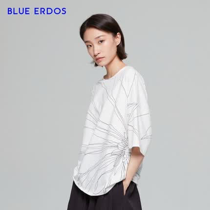 BLUE ERDOS女装春夏简约通勤百搭印花短袖T恤女 白 165/84A/M