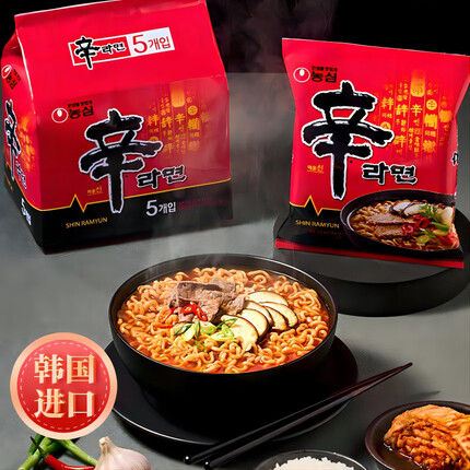 农心 韩国进口 辛拉面 方便面泡面 加班休闲零食懒人食品五连包120g*5