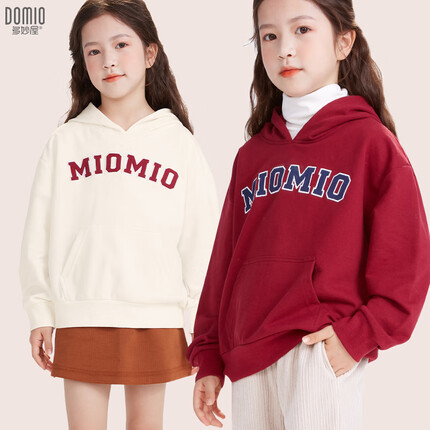 多妙屋女童卫衣休闲复古美式学院风连帽儿童秋装上衣外穿女大童长袖绣花 D024深红 130cm（适合125-135cm） 