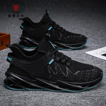 加洲公牛（CALIFBULL）潮流飞织男鞋春夏季网面透气椰子鞋男士运动健步休闲鞋子男黑兰41