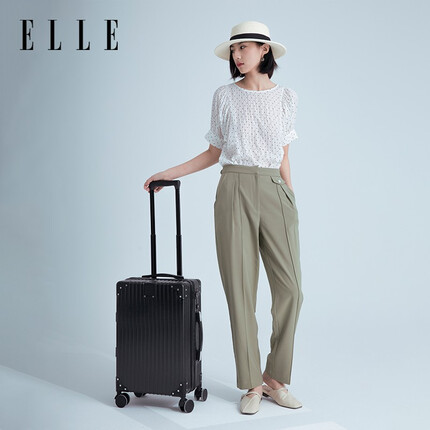 ELLE法国行李箱时尚万向轮多尺寸拉杆箱TSA密码箱女通用旅行箱 黑色 20英寸 可登机