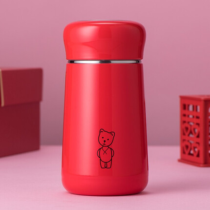 希诺保温杯女士高颜值不锈钢水杯家用便携茶杯子XN-9619红色 330mL