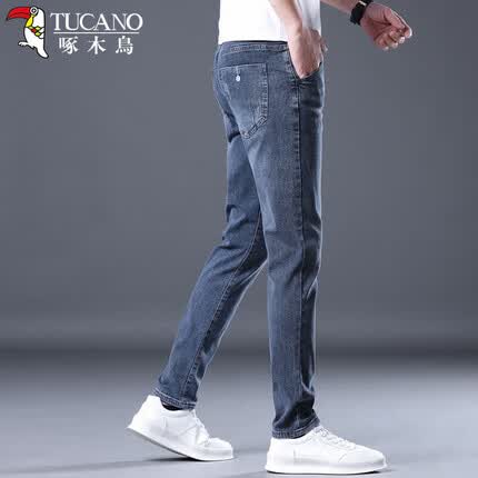 啄木鸟牛仔裤男春夏季直筒裤子男士牛仔裤修身弹力休闲男裤 蓝灰色 30（TUCANO）