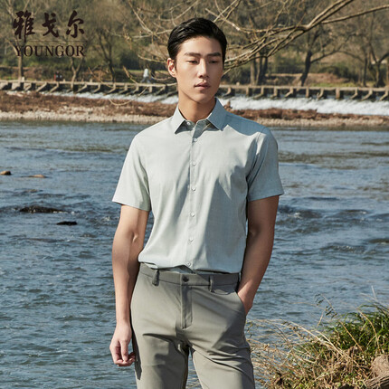 雅戈尔 衬衫男士 2023夏季青年男商务休闲短袖衬衫 绿色 40