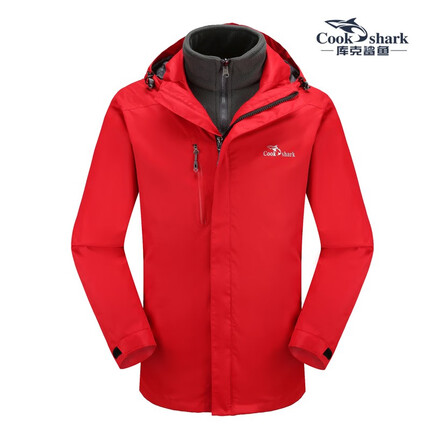 库克鲨鱼（cookshark）库克鲨鱼户外冲锋衣男女三合一可拆卸加绒加厚冬季登山服滑雪外套 男款红色 XS