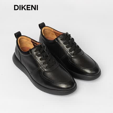 迪柯尼(DIKENI)【高品质牛皮】男鞋黑色百搭通勤轻弹舒适系带商务休闲皮鞋 黑色 41
