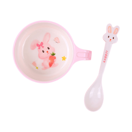 五和（WUHE）粉萌兔儿童餐具女孩新款小兔子辅食碗宝宝碗分格餐盘卡通可爱 单柄碗300ml+勺子