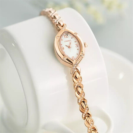 时光一百手表女轻奢镶钻手链表百搭防水学生网红ins时装石英女士手表 玫瑰金