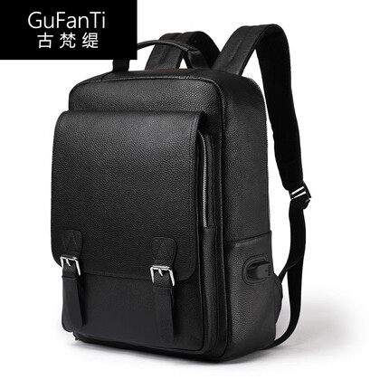 古梵缇双肩包男 大容量头层牛皮商务电脑包背包休闲旅行包 gftx-86 黑色 GUFANT