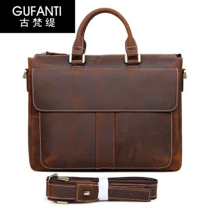 古梵缇公文包男 头层牛皮公文包复古通勤出差公文包电脑包手提办公文件包gftx-5 棕色