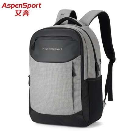 艾奔（ASPENSPORT）商务背包男士双肩包韩版旅行包休闲电脑包简约时尚学生书包 标准版_黑/浅灰
