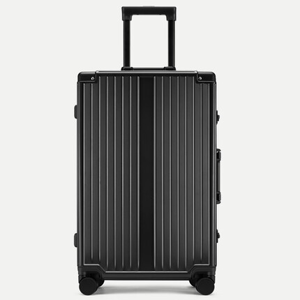金登仕高颜值黑色行李箱 万向轮铝框拉杆箱 大容量旅行箱耐用密码登机箱 黑色 24英寸(抑菌里布+高端质量标准）