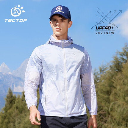 探拓（TECTOP）防晒衣 男户外UPF40+轻薄防紫外线透气皮肤衣 防泼水速干风衣D201239PF 男款浅灰XL