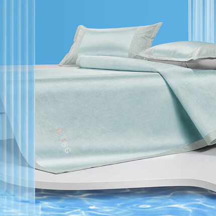 百丽丝凉席冰藤凉席三件套抗菌防螨软席子可折叠防滑绣花双人席1.8床