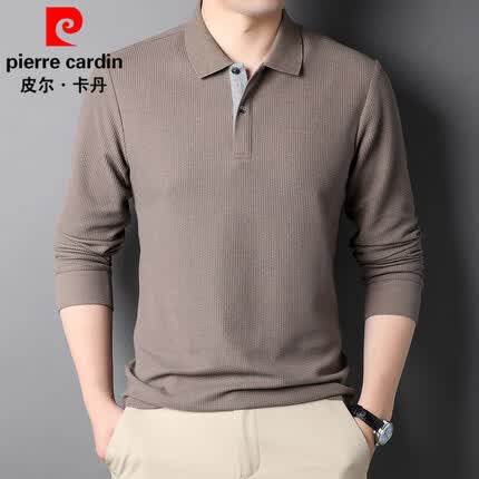 皮尔卡丹(pierre cardin)长袖t恤男翻领宽松polo上衣中青年爸爸休闲春秋装薄款针织打底衫