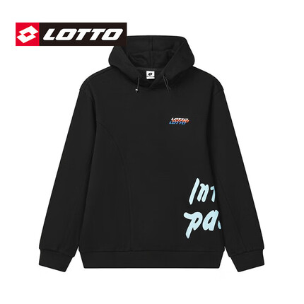 乐途(LOTTO)男子卫衣休闲街头连帽运动衣服春秋黑色潮牌ins套头衫男上衣秋季 黑色 175/L