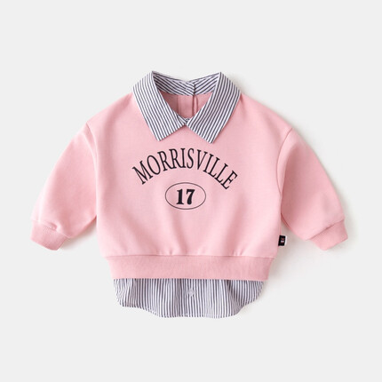 嘟嘟家【点进选有货尺码！】宝宝polo领假两件卫衣春装婴儿春装新款 粉色 90cm