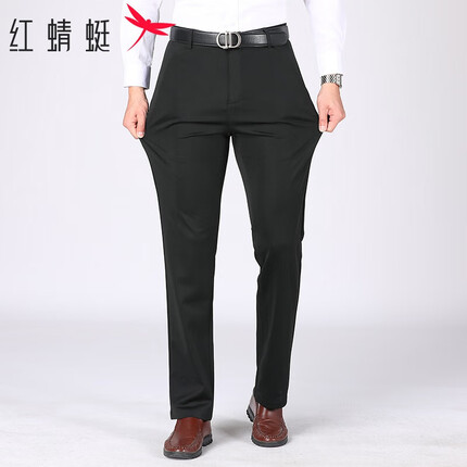 红蜻蜓(RED DRAGONFLY)休闲裤男休闲时尚纯色百搭商务微弹直筒西装裤长裤子 黑色 31