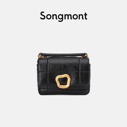 Songmont山下有松软巧克力包mini设计师新款时尚头层牛皮单肩链条小方包 黑色