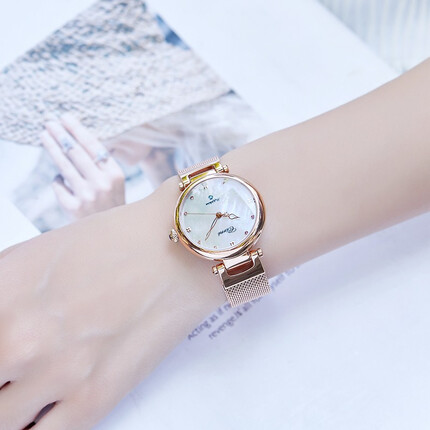 西亚尼手表女防水女士石英表潮玫瑰金女表学生手表简约小表盘送女友 金白 CIRNI