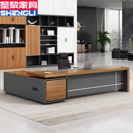 圣黎 老板桌办公桌经理主管桌总裁桌办公家具 2.0米桌+西皮椅+5门柜