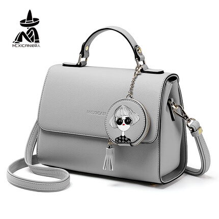 稻草人单肩包女包手提包女新款纯色时尚小方包包斜跨礼物送老婆女朋友 75139-4灰色